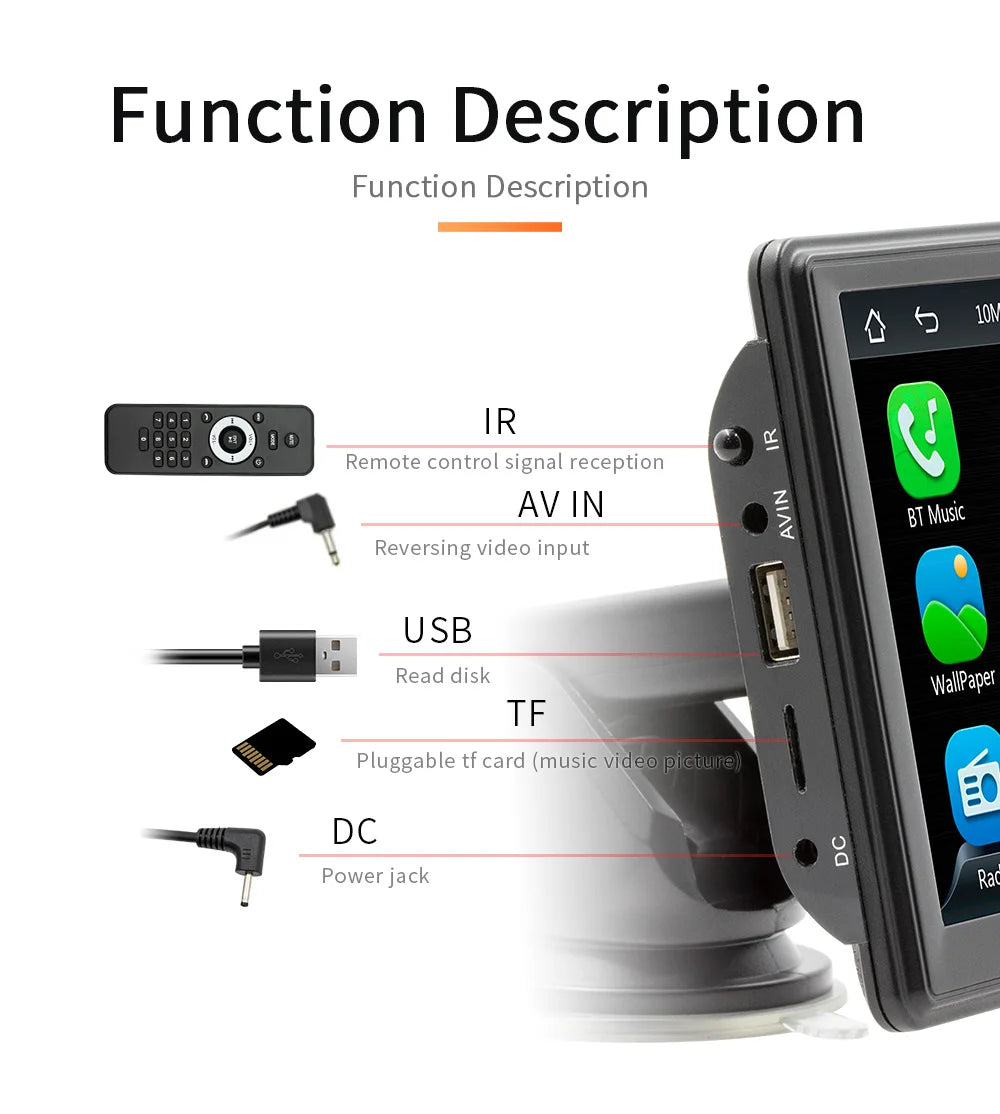 7" Screen Car Monitor Radio Wireless Carplay Android-Auto Bluetooth FM Transmitter Touch Screen Multimedia Video Player B500W