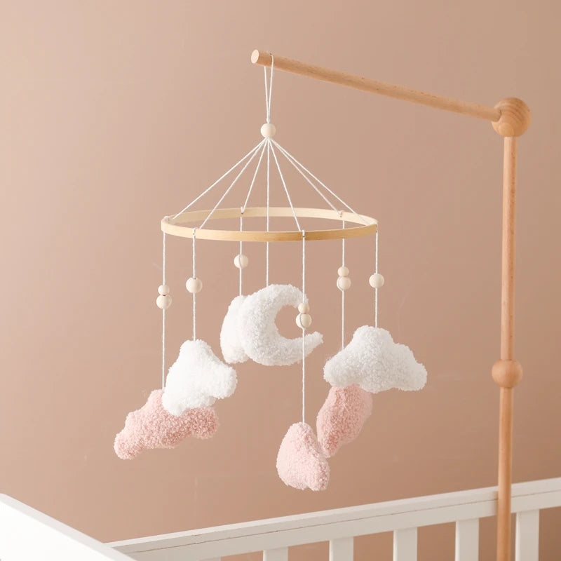 Baby Crib Mobile Rattle Toy 0-12Months Infant Soft Felt Teddy Velvet Pink Bear Bed Bell Hanging Toy Holder Bracket Crib Girl Toy