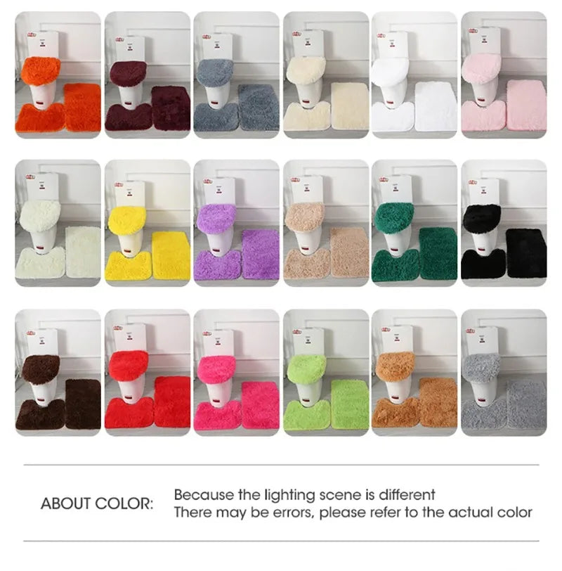 3PCS/set Solid Color Home Carpets Toilet Lid Cover Rugs Kit Non-slip Foot Mat for Bathroom Floor Bath Rug Foot Mat