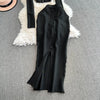 Faionable Diamond Embellied Wrap Skirt Set ort Top Long Dr Slimming High Collar Long Sve Zipper Two Piece Set
