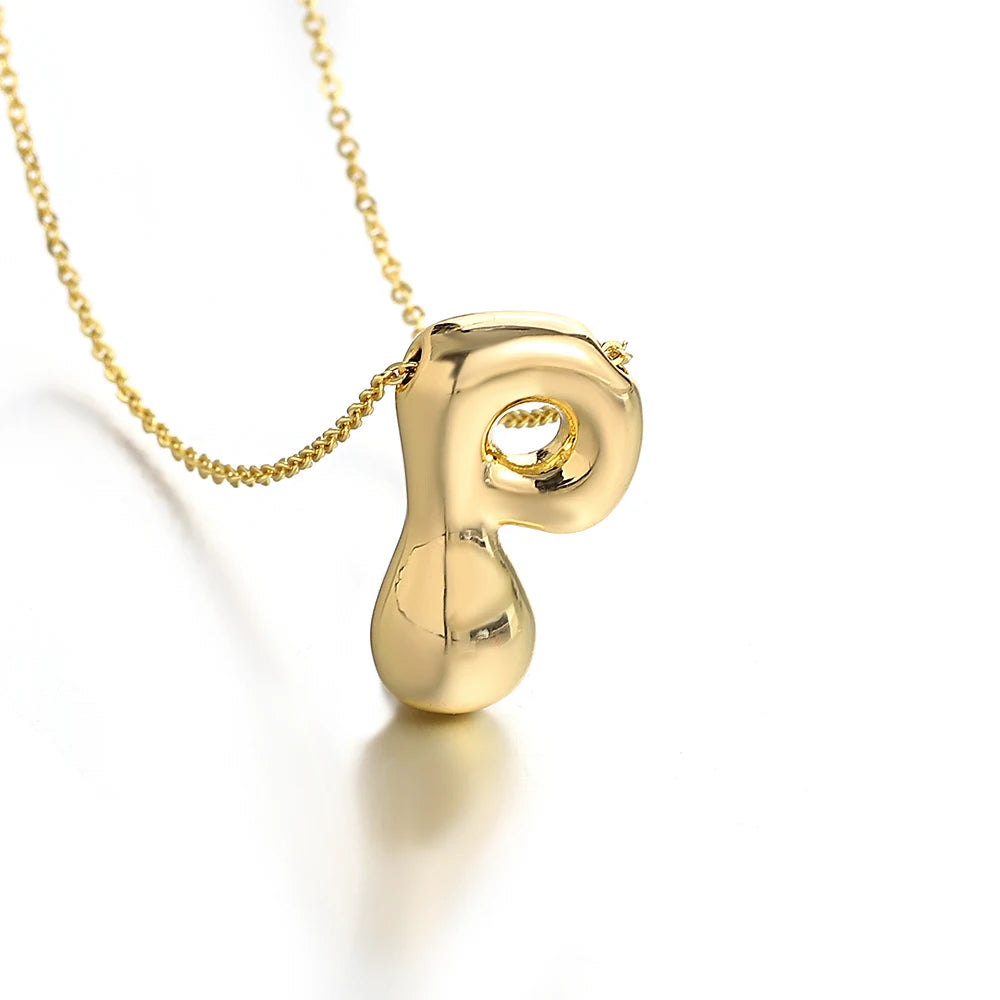 Greatera Gold Color Chunky Balloon Bubble Initial Letter Pendant Choker Necklaces for Women Custom Personalized Jewelry