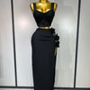 Summer New 2025 Women Sexy Flower Black Red Bandage Two Piece Set Celebrity Evening Party Skirt Suits Luxury Birthday Outfit
