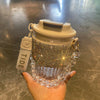 Chain Carry Straight Drink Coffee Cup Rhinestone PC/PP Portable Eco Friendly Non-slip Reusable Mug Outdoor Travel Water Bottle