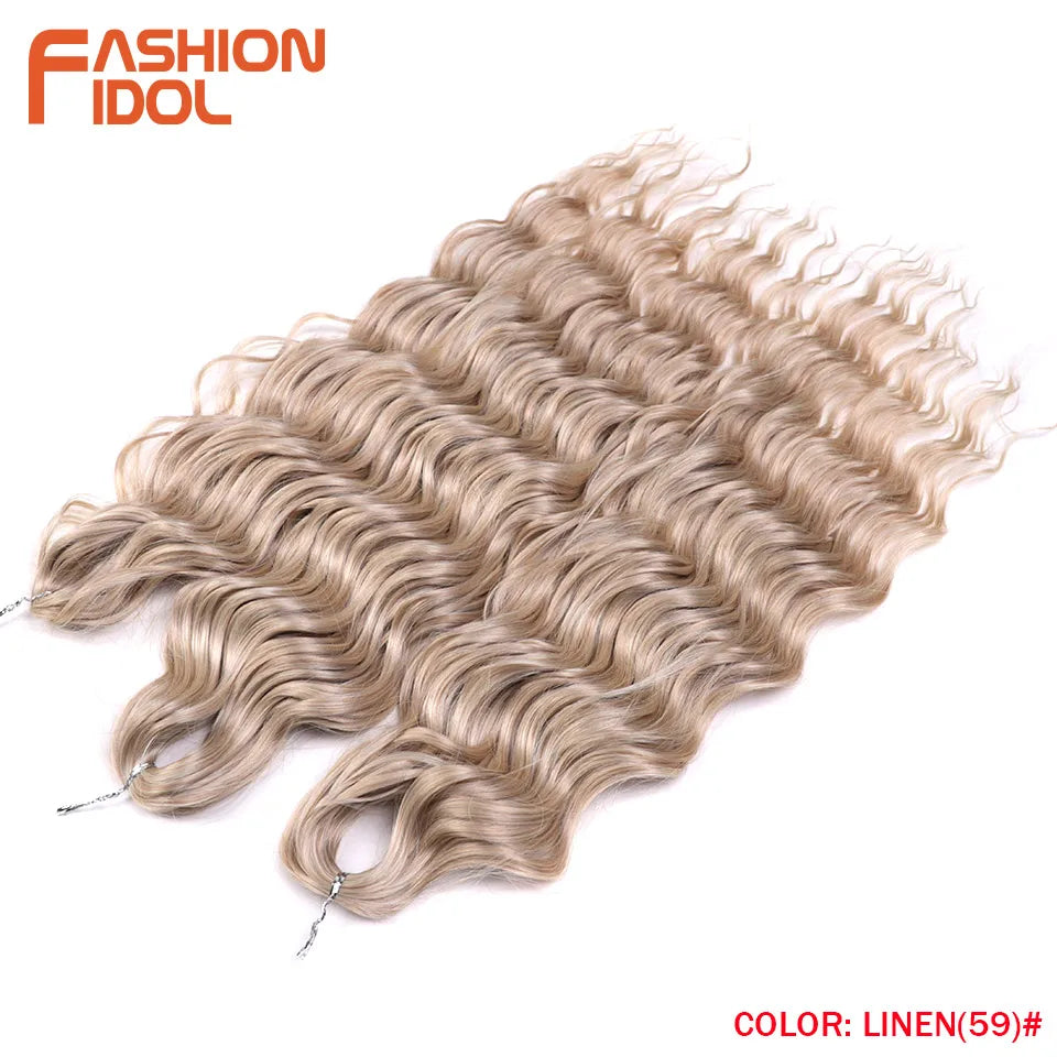 FASHION IDOL 24 Inch Synthetic Hair Water Wave Braiding Hair Extensions Ombre Rainbow color Deep Wave Curl Twist Crochet Hair