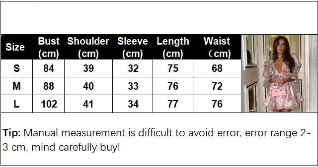 Women Tie-dye 3d Flower Deep V Neck Flare Sleeve Mini Dresses Fashion Slim Printed Multiple Pleat Vestidos New Lady Holiday Wear
