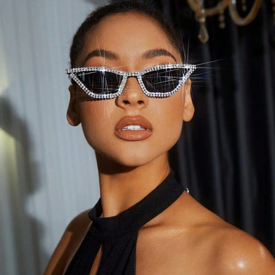 Fashion CAT EYE Rhinestone Bling Sunglasses Women Vintage Brand Luxury Small Frame Ladies Gradient Sun Glasses Oculos UV400