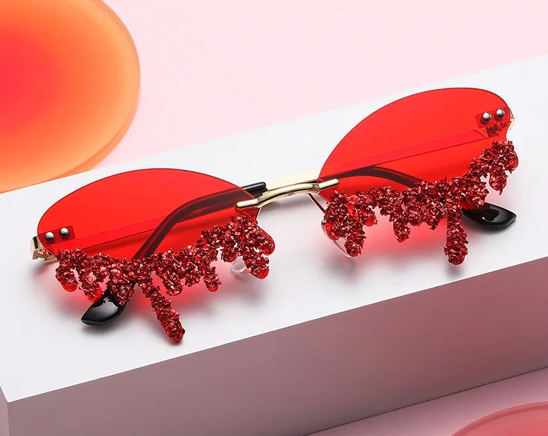 Diamond Rimless Sunglasses Women Luxury Brand Rhinestone Sun Glasses Ladies Sexy Tear Shape Punk Party Eyewear gafas de sol
