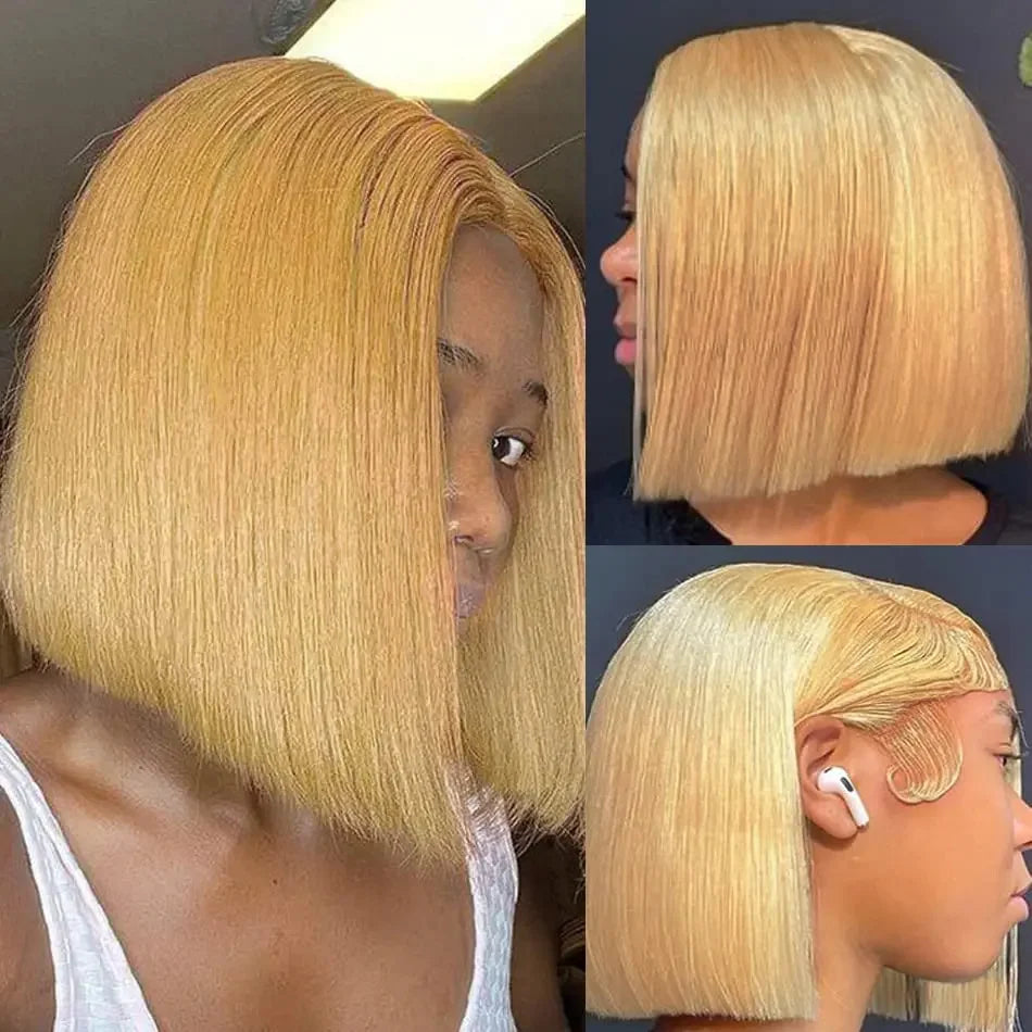 210% Density Vietname Super Double Drawn Bone Straight 13x4 Frontal Bob Wig with 100% Human Hair 613 Honey blond For Black Women