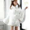 Japanese Liz Sweet Princess Faux Rabbit Fur Cape Coat Women Autumn Winter Fur Jacket Loose Clock Rhinestone Bow Hooded Coat