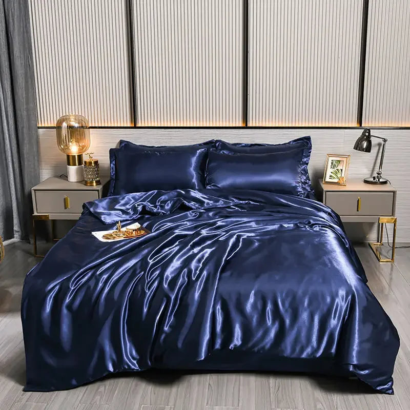 Luxury 100% Silk Bedding Set with Duvet Cover Set Double King Queen Size Bedding Cover Kit 4pcs Bed Cover Bed Linen Sets