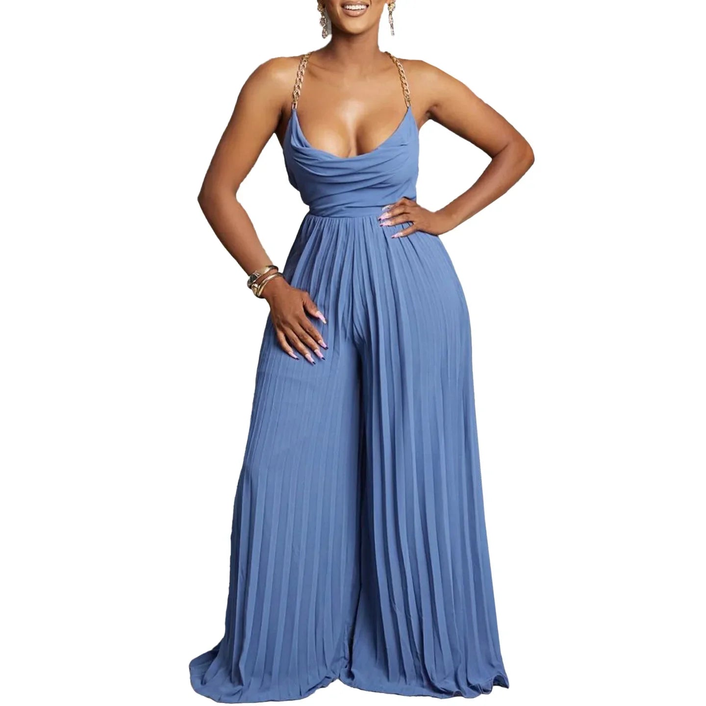 Jumpsuits Women One Piece Pleated Slim Party Night White Overalls Sexy Sling Sleeveless Wide Leg Long Pants High Waist Rompers
