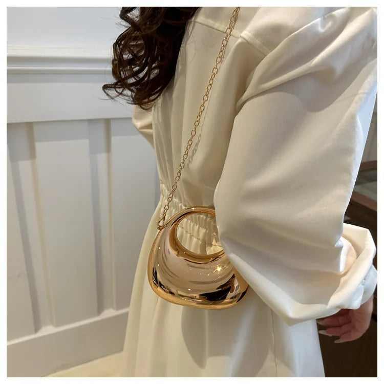 New Gold Silver Fashion Acrylic Moon Women's Handbags Luxury Ladies Clutch Bags Dinner Bag with chain 2024