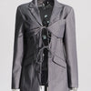 TWOTWINSTYLE Patchwork Lace Up Hollow Out Blazer For Women Notched Collar Long Sleeve Tunic Designer Blazers Female Fashion New