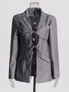 TWOTWINSTYLE Patchwork Lace Up Hollow Out Blazer For Women Notched Collar Long Sleeve Tunic Designer Blazers Female Fashion New