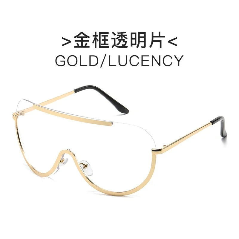 Metal Oversized Punk Sunglasses Women Semi Rimless Goggles Shield Lens Designer Big Shades Female Fashion Accessories