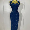 2025 Luxury Shining Diamonds Pearls Sleeveless Bodycon Bandage Long Dress Women Celebrate Evening Party Elegant Birthday Gowns