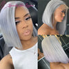 Straight Short Bob Wigs Silver Grey Colored For Women Glueless Brazilian Remy Lace Frontal Wig 180% Density Human Hair
