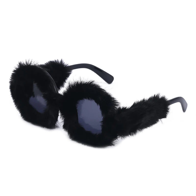 Cat Eye Sunglasses Women Punk Soft Fur Velvet Ladies Sun Glasses 2024 Luxury Brand Trendy Shades Eyewear Oculos De Sol Feminino