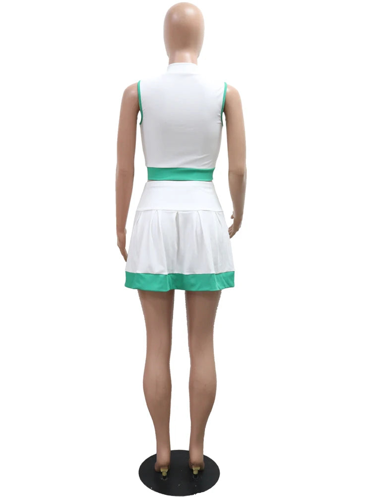 Beyprern Cute Girls Zipper Front Crop Top And Ruffles Skirt Set Summer Tracksuits Set Two Piece Dress Sporty Tennis Active Set