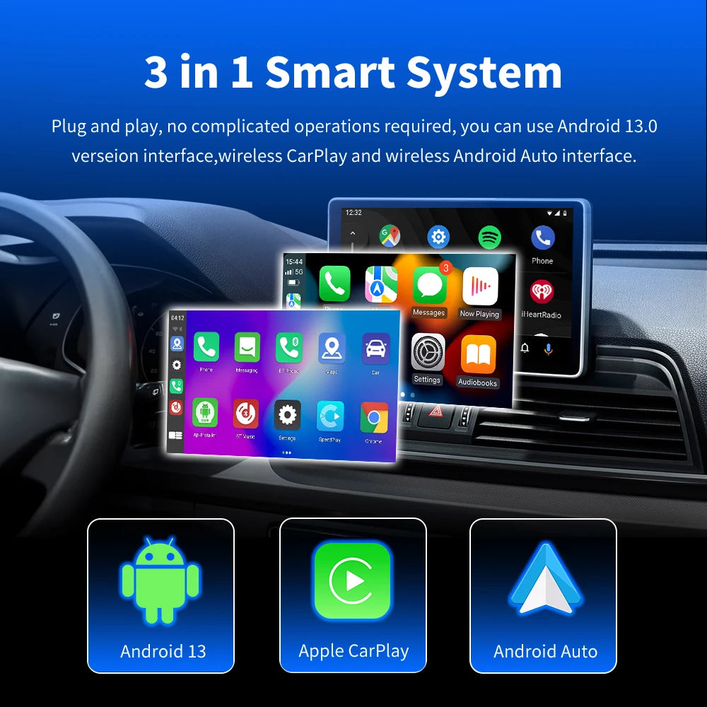 CarAiBOX CarPlay Ai Box Qualcomm 6125 8-Core CPU Android 13.0 System Wireless CarPlay Android auto Built-in Google Play Store