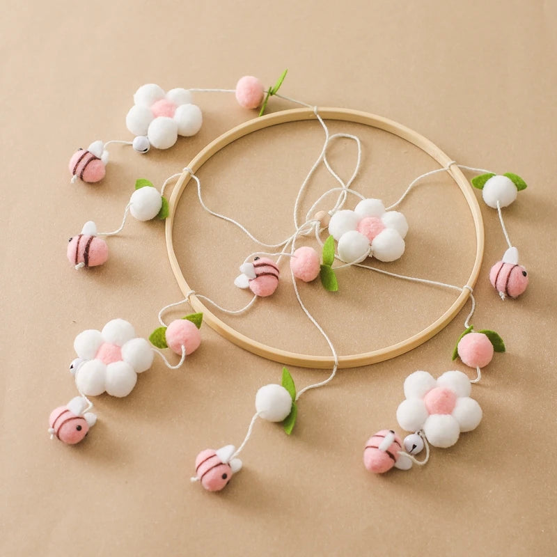 Baby Crib Mobile Bed Bell Rattle Toys Wooden Crochet Stars Pendant Bed Bell Toys Newborn Comfort Crib Bracket Hanging Toys Gifts