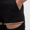 TWOTWINSTYLE Solid Wide Leg Pants For Women High Waist Hollow Out Spliced Diamonds Loose Straight Pant Female Fashion Clothing