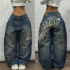 2024 New American Trend Retro Hip-hop Embroidery Pattern Baggy Jeans For Men And Women Y2K Harajuku Gothic Wide Pants Streetwear