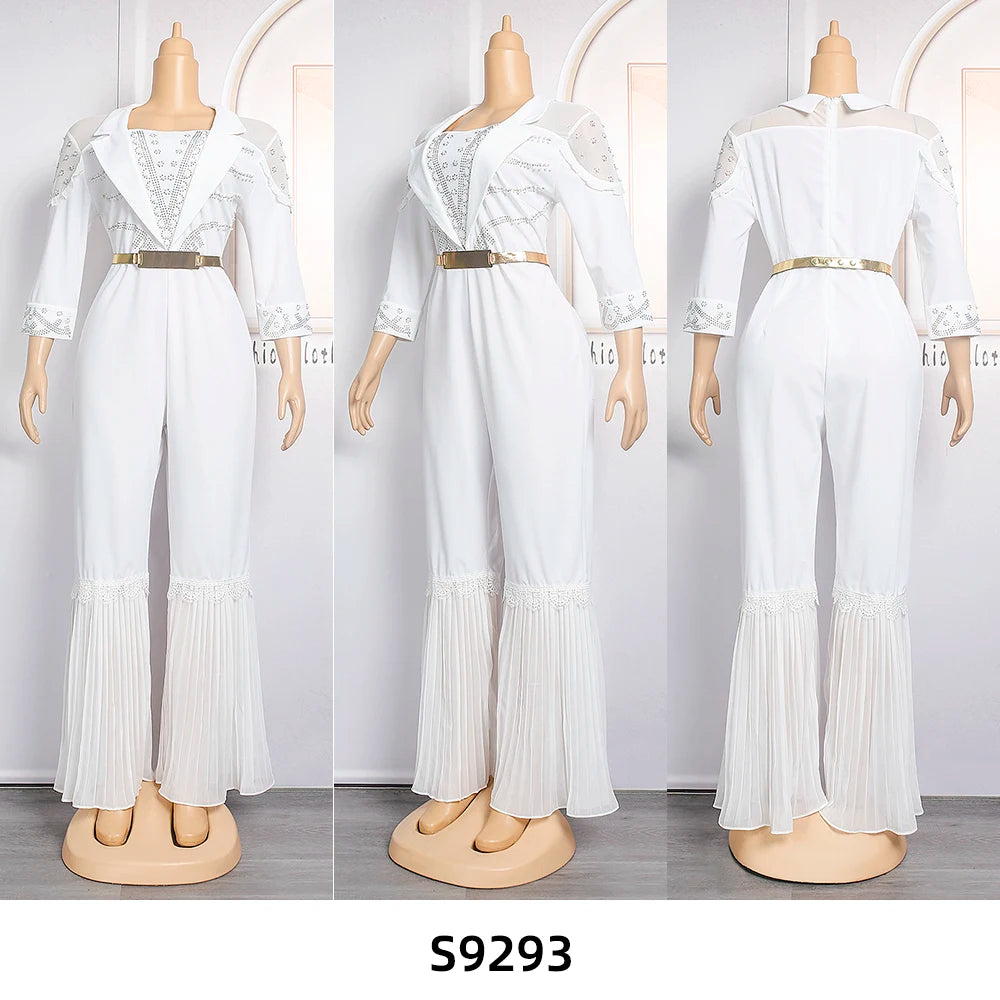 MD New African Women Long Jumpsuit 2023 Spring Summer Wedding Party Rompers Pants Set Dubai Turkey Ladies Dashiki Ankara Outfit