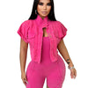 Women Clothes Sexy Female Fitness Gym Jumpsuit Shorts Acid Wash Vintage Bodycon Romper One Piece Short Sleeve Jacket 2 Piece Set