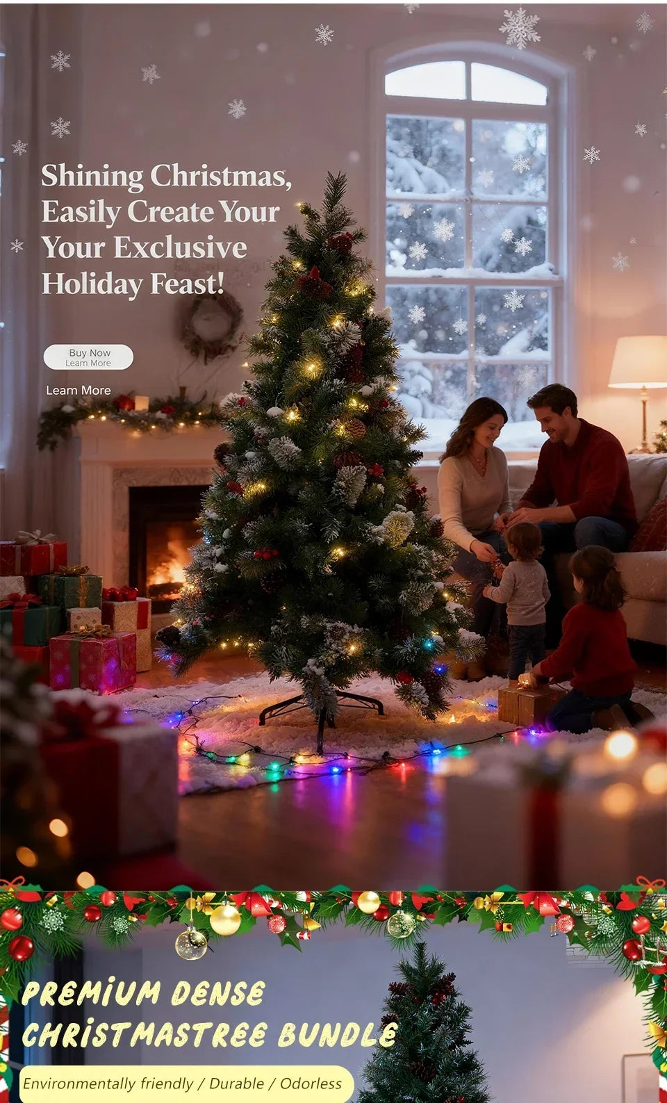 6/7FT Realistic Green Artificial Christmas Tree,Unlit,Decorated with Natural Pinecones & Holly Berries, Quick Setup,Metal Stand