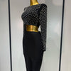 Women Sexy Long Sleeve Mesh Pearl Top Celebrity Midi Women Bandage Set 2025 Designer Evening Party Luxury Birthday Two Piece Set