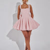 Mozision Sequins Bow Backless Sexy Mini Dress For Women Robe Fashion Square Collar Sleeveless High Waist A-line Club Dress