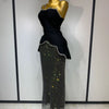 High Quality Black Design Sleeveless Rhinestone Top + Hot diamond Skirt Suit Evening Party Dress Nightclub Luxury Birthday Gown