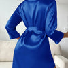 Solid Satin Night Robe Long Sleeve V Neck Robe With Belt Women's Sleepwear