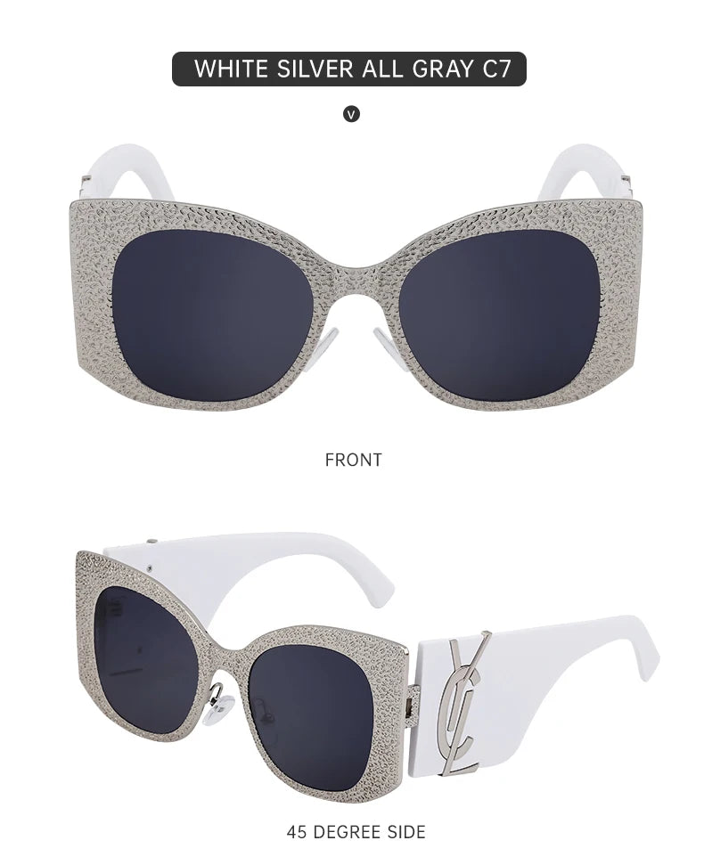 Oversized Cat Eye Sunglasses Women 2024 Luxury Brand Designer Punk Round Sun Glasses For Ladies Trendy Big Frame Eyewear UV400