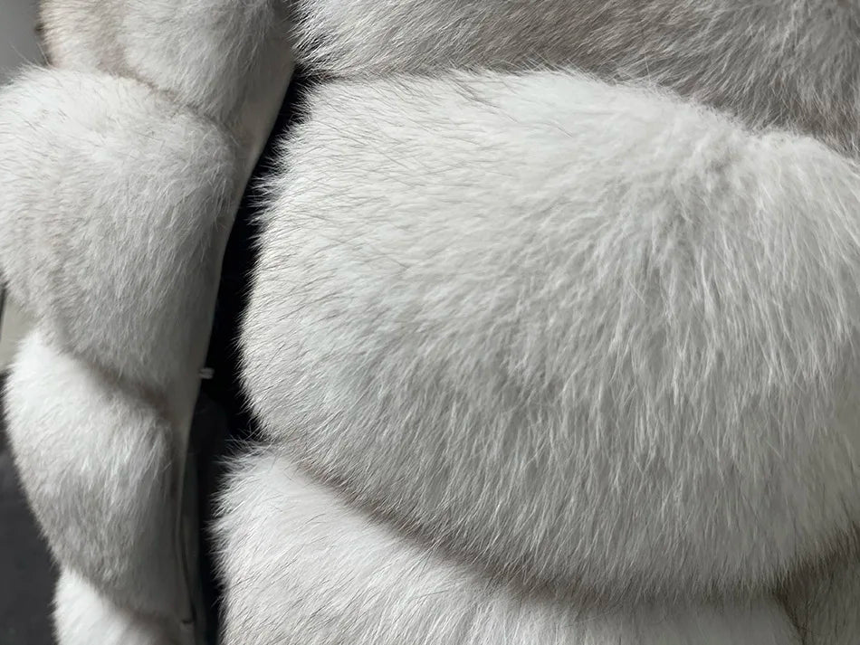2025 MAOMAOKONG Natural Real Fox Fur Coat Women Winter Long Sleeve Luxury Raccoon Fur Jackets Thick Top Female Furry Coat Vest