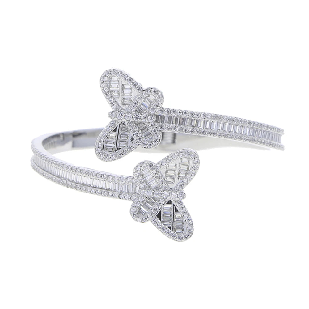 2025 New Iced Out Bling Opened Heart Flower Charm Bracelet AAA CZ Zircon Butterfly Bangle For Men Women Hip Hop Luxury Jewelry