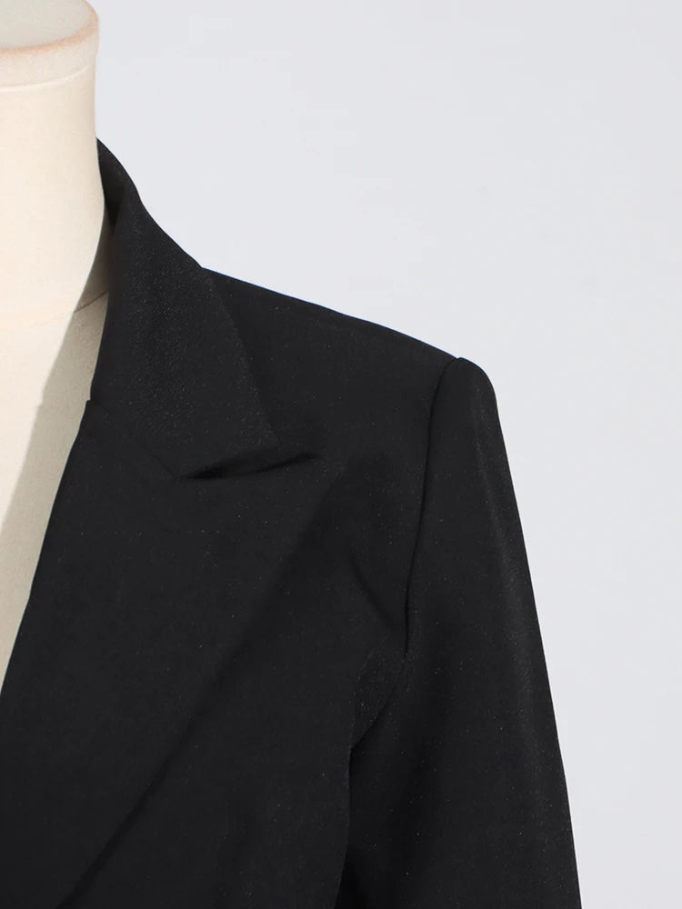 TWOTWINSTYLE Solid Hollow Out Patchwork Belt Blazers For Women Notched Collar Long Sleeve Spliced Single Breasted Blazer Female