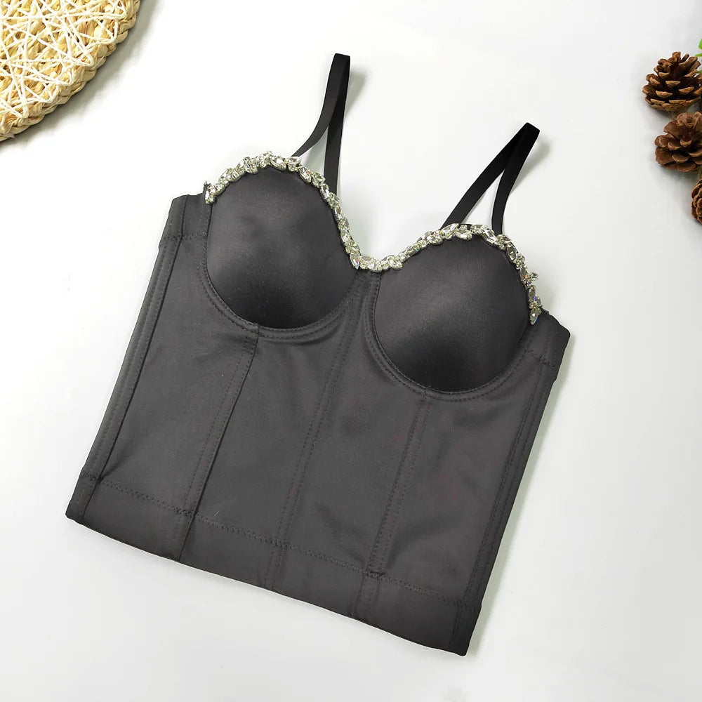 SXTHAENOO Women Sexy Fashion Crop Top Diamond Flower Strapless Vest Bustier Bra Night Club Party Tank Top Female Ropa De Mujer