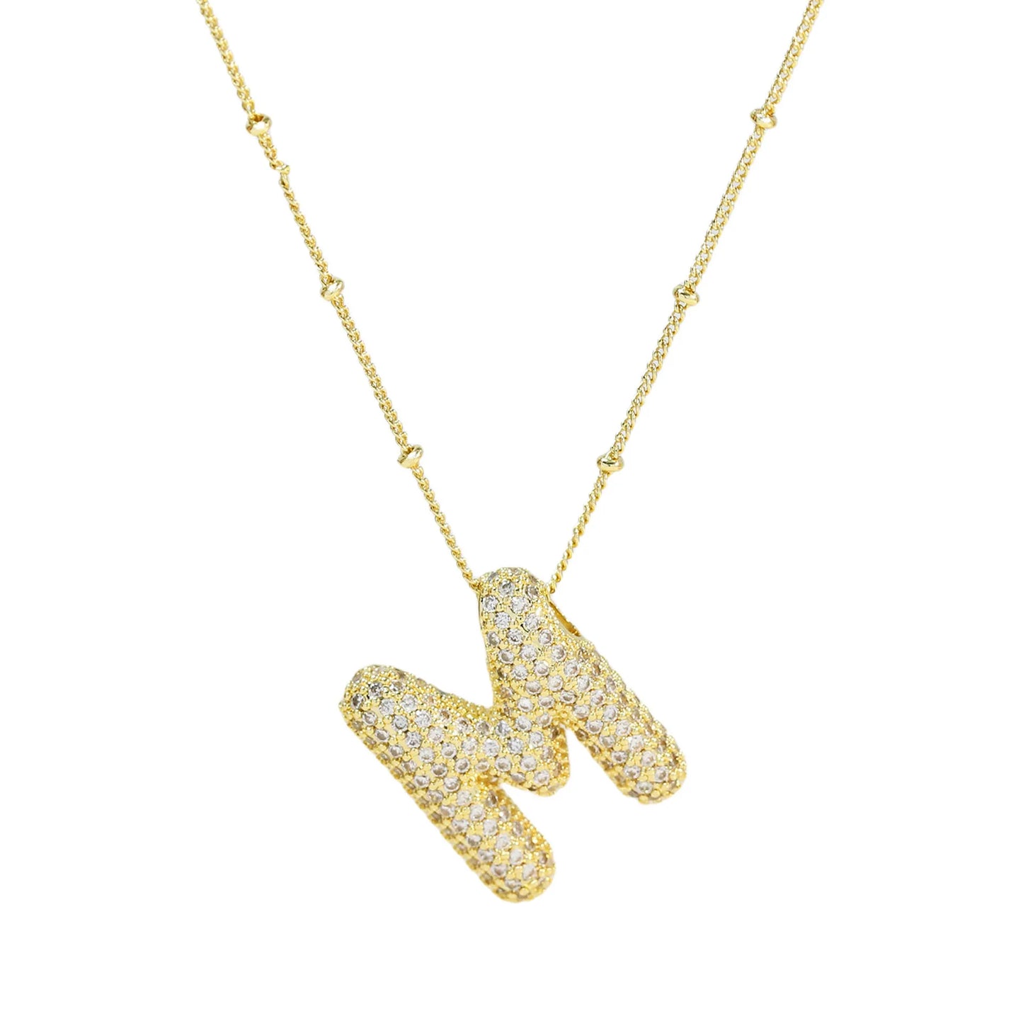 Cubic Zirconia Gold Plated  Bubble Alphabet Letter Necklace Monogram Necklace Balloon Initial Necklace Gifts for Women Girls