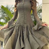 TWOTWINSTYLE Women's Dress Irregular Pleated Patchwork Fashion Long Lantern Sleeve Waist Cinching Mini Dresses 2024 New Clothing