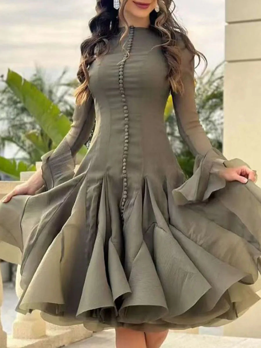 TWOTWINSTYLE Women's Dress Irregular Pleated Patchwork Fashion Long Lantern Sleeve Waist Cinching Mini Dresses 2024 New Clothing