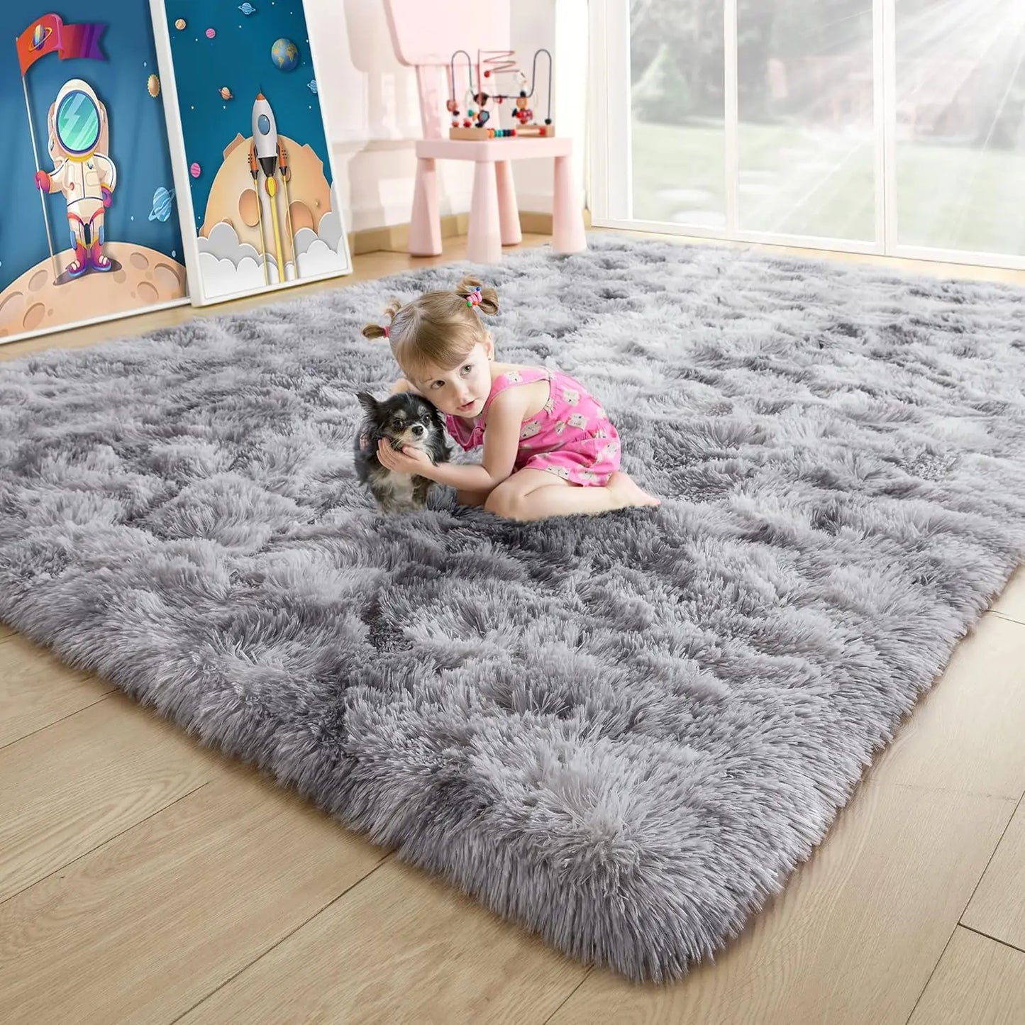 Fluffy Bedroom Rug Carpet Shaggy Fuzzy Rugs for Bedroom Thick Black Area Rugs for Living Room Rugs  for Girls Boys
