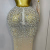 Stock 2025 Women Sexy One Shoulder Hollow Out Big Crystal Bodycon Long Dress Celebrate Nightclub Party Bar Singer Birthday Dress