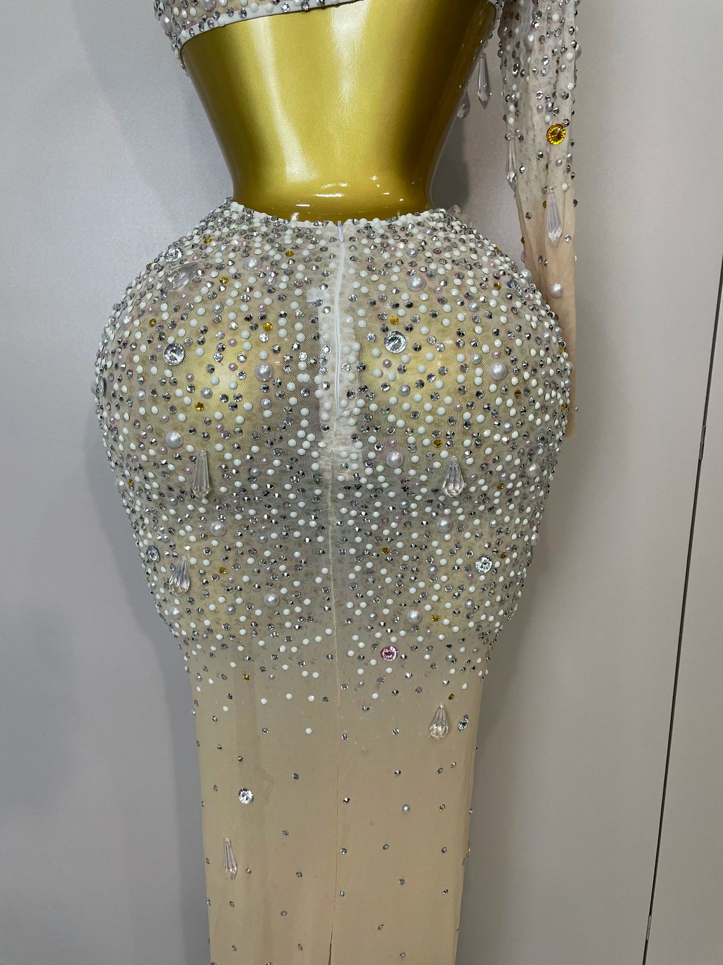 Stock 2025 Women Sexy One Shoulder Hollow Out Big Crystal Bodycon Long Dress Celebrate Nightclub Party Bar Singer Birthday Dress