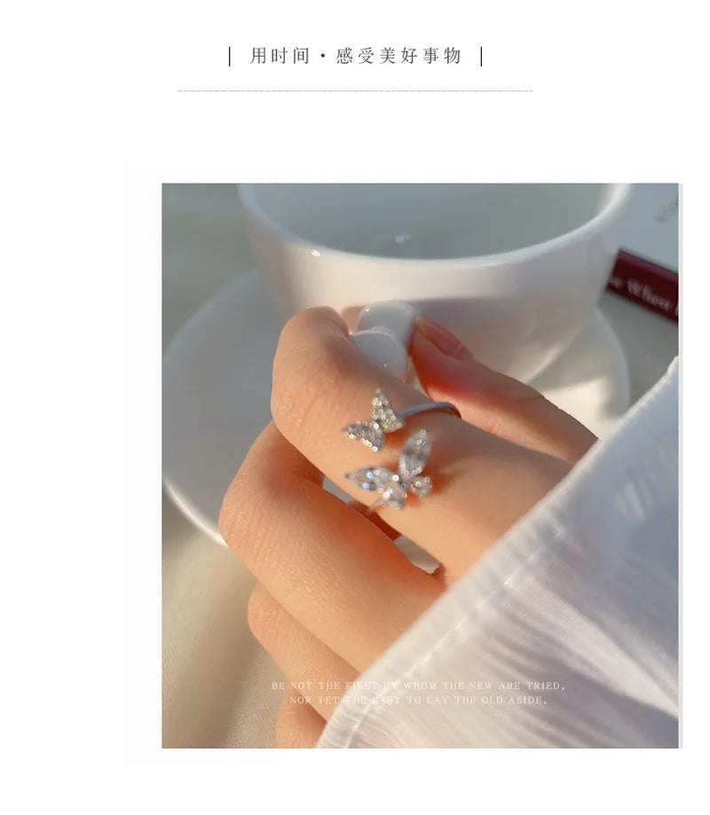 925 Sterling Silver Butterfly Zircon Open Rings For Women Wedding Luxury Fine Jewelry Accessories Wholesale 2023