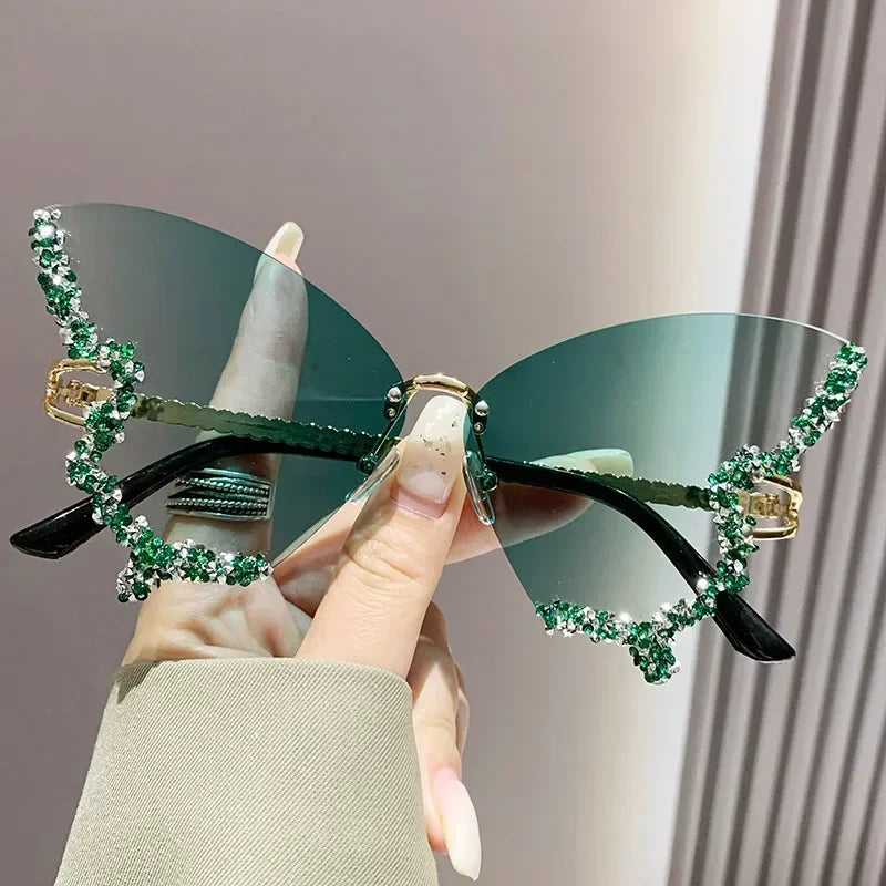 Rimless Sunglasses Women Luxury Brand Rhinestone Sun Glasses Ladies Cute Heart Shape Punk Party Eyewear очки від сонця женские