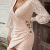 Elegant Women's Lace Stitching Mini Dress Spring Autumn Fashion Sexy V-neck Slim Long-sleeved Party Dresses  Female Clothing
