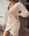 Elegant Women's Lace Stitching Mini Dress Spring Autumn Fashion Sexy V-neck Slim Long-sleeved Party Dresses  Female Clothing