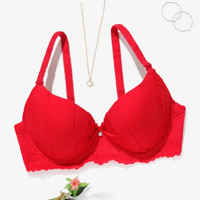 Beauwear Lace Trim Underwire Bra for Women Full Cup Molded Cup Bra Push Up Lingerie